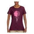 thumbnail image 2 of Wild Bobby, Faith Pink Ribbon Sunflower, Breast Cancer Awareness, Women Graphic Tee, Maroon, X-Large, 2 of 5