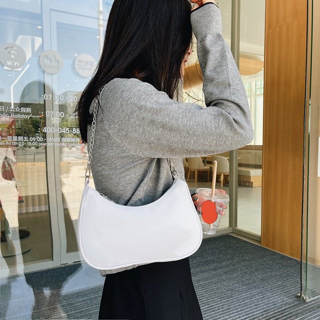 Bolsa Moda mujer PU Color sólido axila hombro bolso cadena bolso (blanco) JShteea Para Estrenar