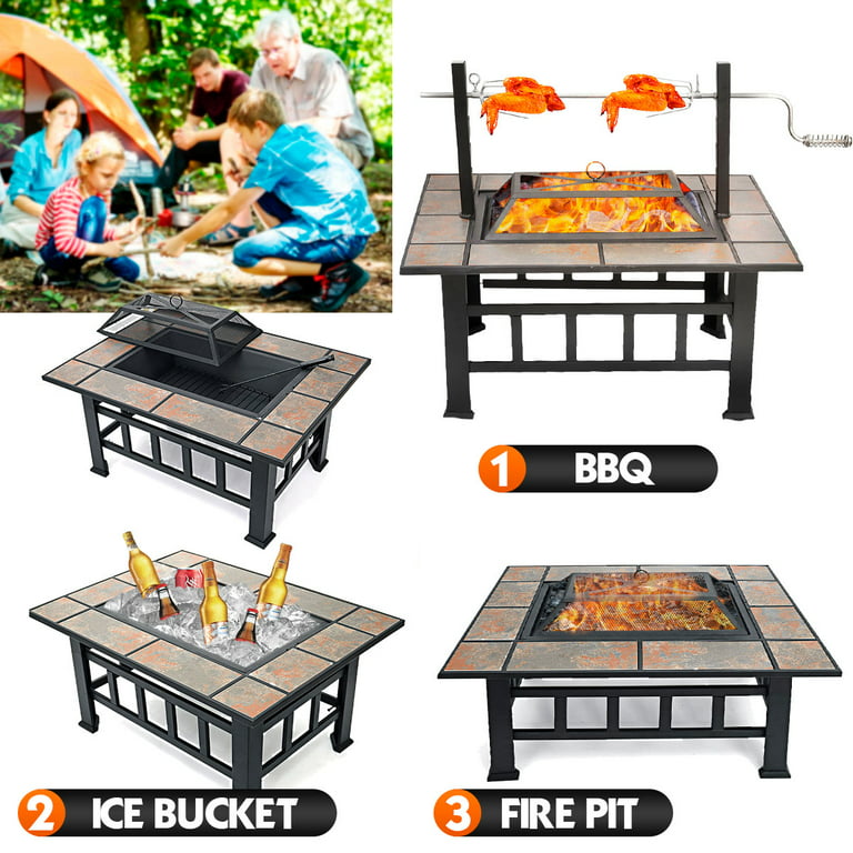 Outdoor Fire Pit BBQ Table Fusion Low Wood & Gas For 8 Persons
