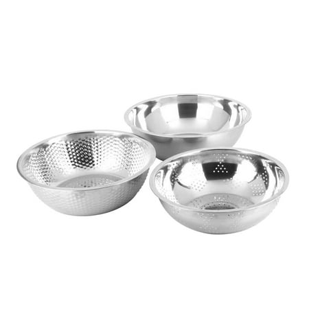 

3pcs Washing Basins Set Stainless Steel Rice Sieve Bowl Fruit and Vegetable Washing Basket (20-22-24cm)