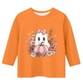 thumbnail image 3 of Halloween Shirts for Kids Girls Ghost Graphic Tees 3/4 Sleeve Cute Toddler Y2K Funny Tops Tween Holiday Gift Crew Neck Tshirts, Size 3-12, Orange 12-13 Years, 3 of 4