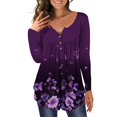 thumbnail image 1 of Heliisoer Womens Fashion Round Neck Printed Buttons Long Sleeve Asymmetric Hem, 1 of 9
