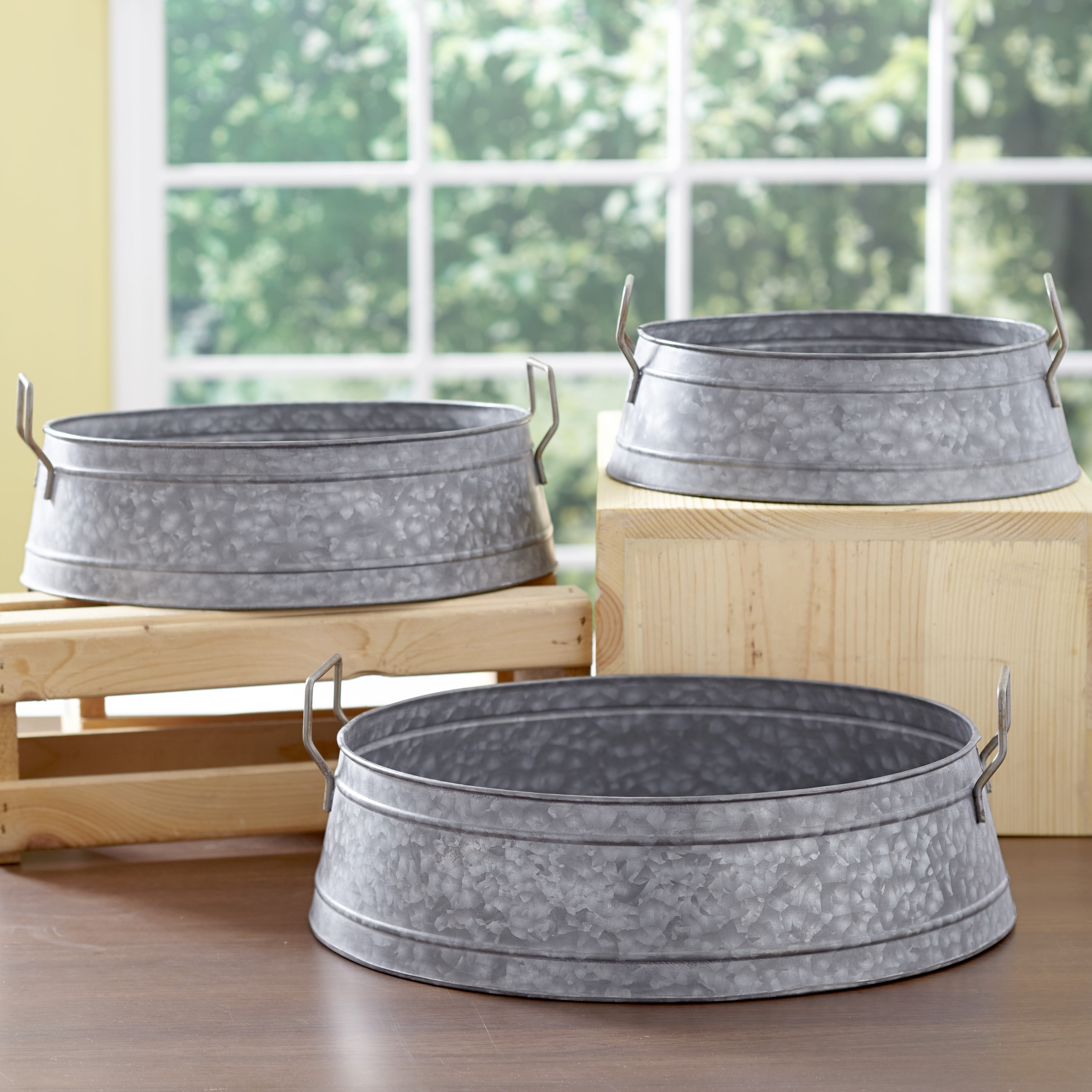 Galvanized Metal Buckets Multipurpose Home Decorations Set of 3