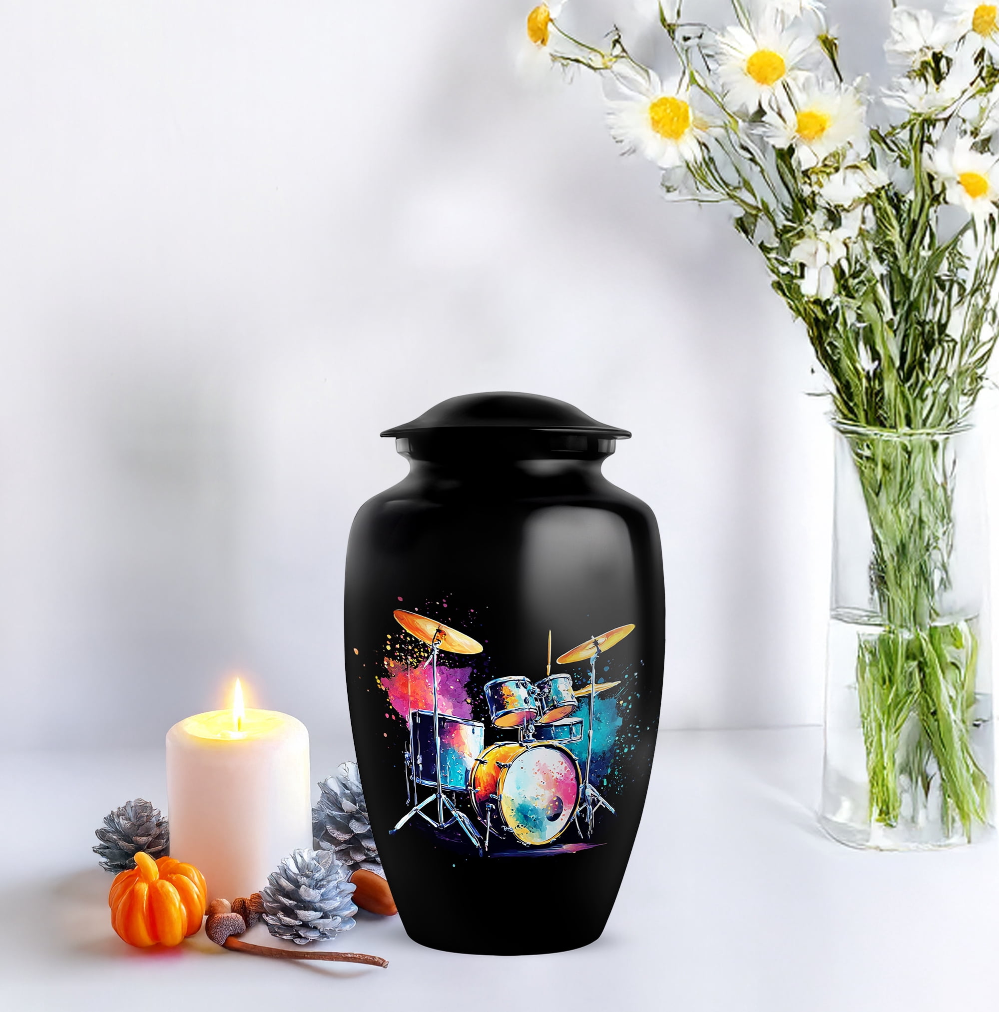 Drummer Cremation Urn, Large Urns For Ashes Adult Male, Musical Tribute Urns For Human Ashes, Drum Set Themed Cremation Memorial Urn For Musicians, Decorative Rhythm (Size, 10 Inch, 1 Pc)