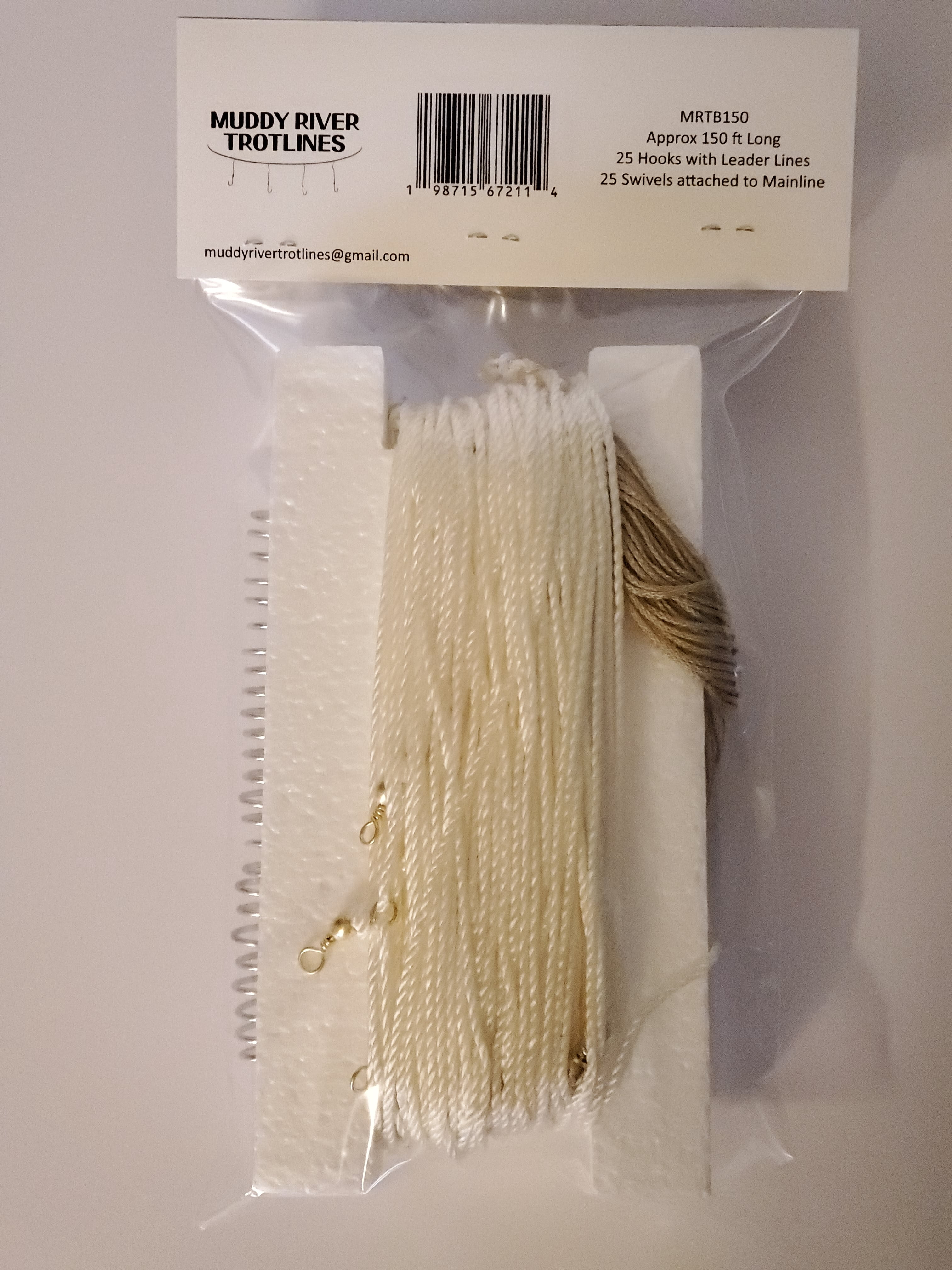 Muddy River Trotlines; Ultimate Catfishing Gear: Trotline includes Mainline Pre-rigged with Swivels, Leader Lines and Hooks. MRTB150, white