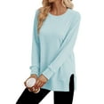 thumbnail image 3 of MOSHU Crewneck Sweatshirts for Women Side Split Long Sleeve Shirts Fashion Fall Womens Tops, 3 of 9