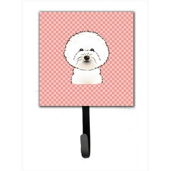 Checkerboard Pink Bichon Frise Leash Or Key Holder, 4.25 W x 7 H In.