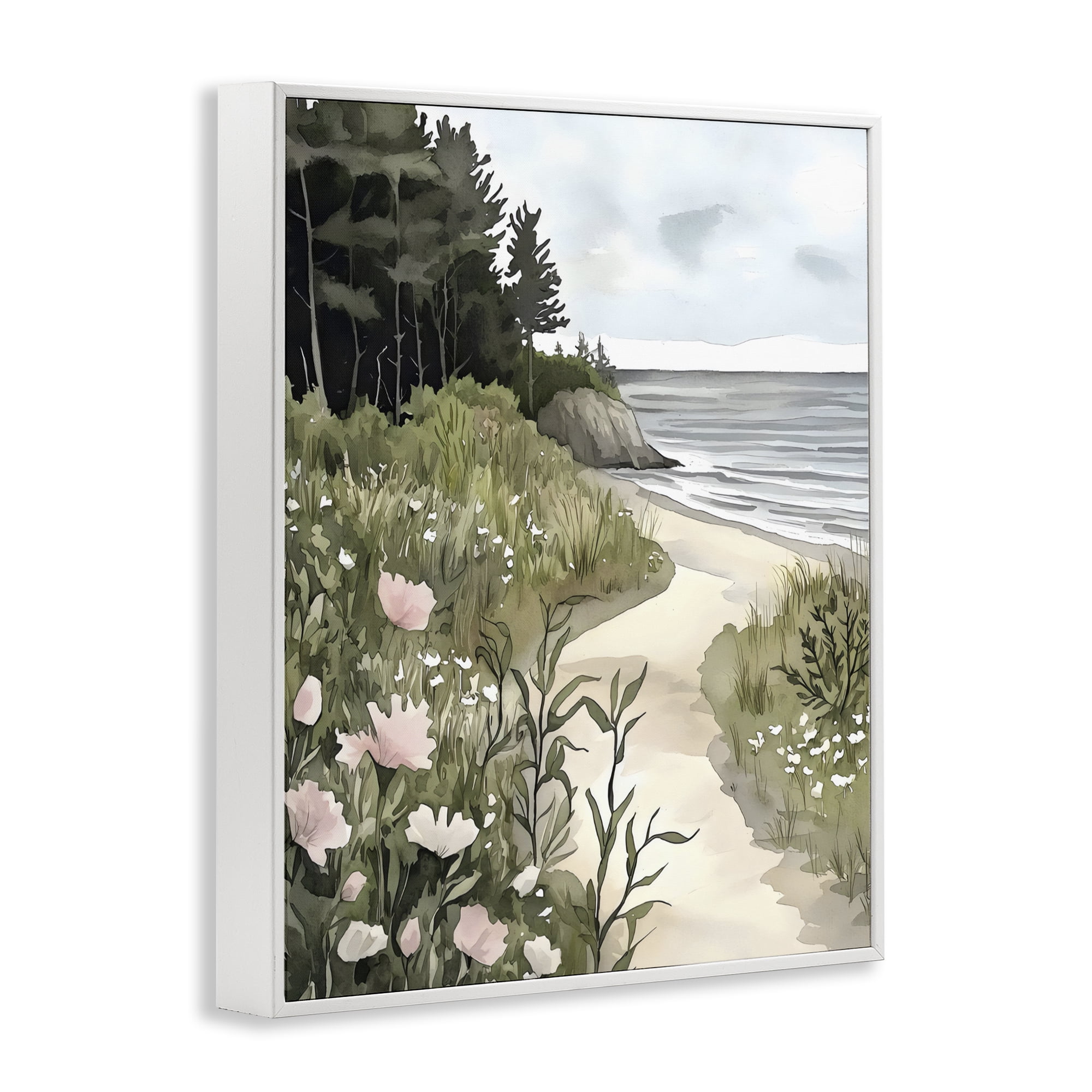 Stupell Industries Coastal Calm Floral Pathway White Framed Giclee Art, design by Riley B