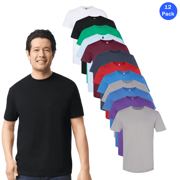 Gildan Men's Softstyle CVC T-Shirt - Multicolor, 12 Pack Short Sleeve Modern Classic Fit, S