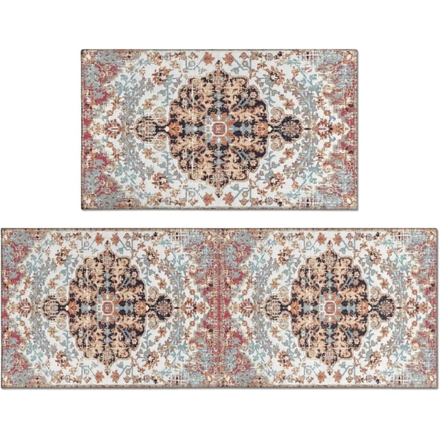 Boho Kitchen Mats for Floor Set of 2,Mats for Kitchen Floor, Comfort Standing Bohemian Kitchen Rugs and Mat, Non-Slip Farmhouse Rug, 17'''' X 47'''' + 17'''' X 30''''