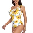 thumbnail image 4 of Balery Sunflowers One Shoulder Swimsuits for Women Ruffle Swimsuits Tummy Control One Shoulder Bathing Suits-, 4 of 8