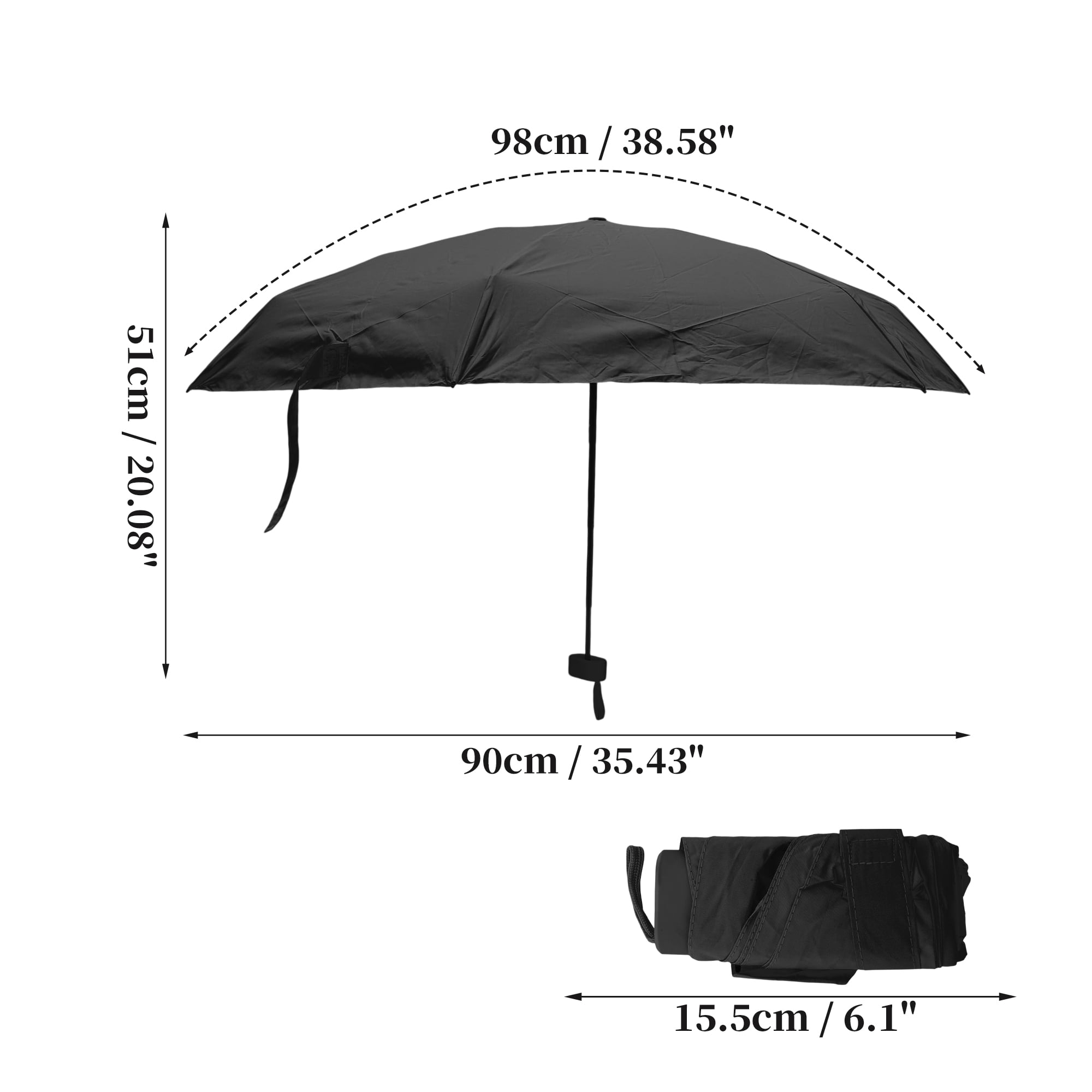 Unique Bargains Mini Windproof Folding Lightweight Umbrella Black