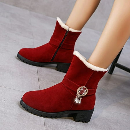 

Womens Boots Suede Warm Fashion Boots Velvet Cotton Boots Snow Plus Zipper Rhinestone Women s women s boots Red 8 Boots for Women