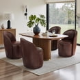 thumbnail image 2 of UIXE Faux Leather Swivel Barrel Accent Chair, Upholstered Kitchen Dining Room Chair, Makeup Vanity Side Chair for Bedroom Living Room - Red Brown, 2 of 6