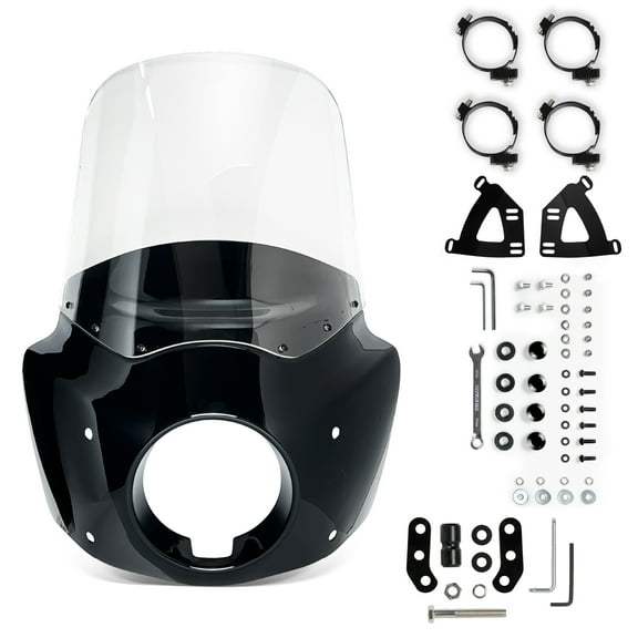 Krator Motorcycle Windshield Fairing & Mounting Kit, Wind Deflector, Motorcycle Accessories, Compatible with Harley Davidson FXLRS Low Rider S 2020-2024, Clear, with Extension Block, 15" Windshield