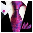 thumbnail image 2 of Eoperou 3Pcs/Set Men Exquisite Plum Pattern Tie Pocket Scarf Cufflinks Set Vibrant Color Tie Handkerchief Brooch Cufflinks Set Suit Accessories, 2 of 8