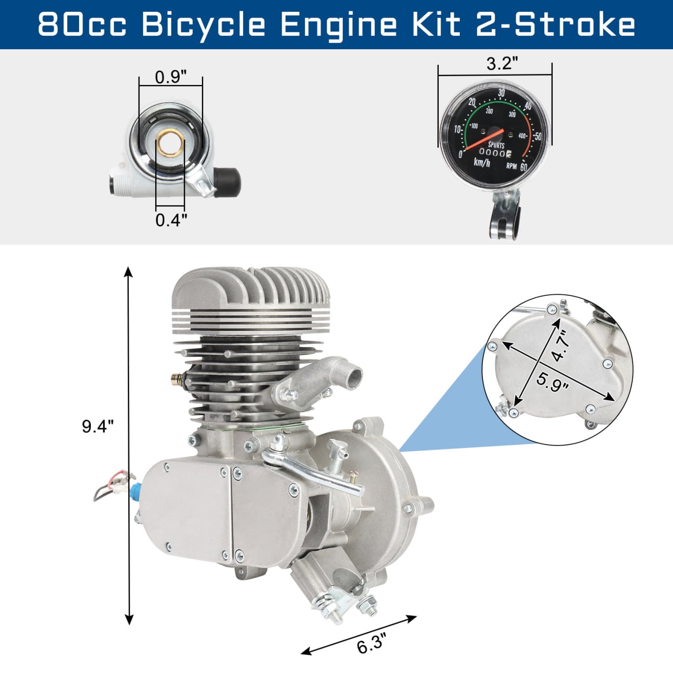80cc Bicycle Engine Kit, Modification Bicycle Kit Fit, Petrol Gas Motor Kit Engine Set, 2.20kW 6000r/min Maximum Speed ​​38km/h Including Meter Bicycle Modification Parts