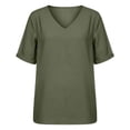 thumbnail image 4 of YMNXA Women's T Shirt Short Sleeve V Neck Solid Color Comfortable Breathable Loose Fit Tee Top For Casual Daily Wear,Army Green,L, 4 of 5
