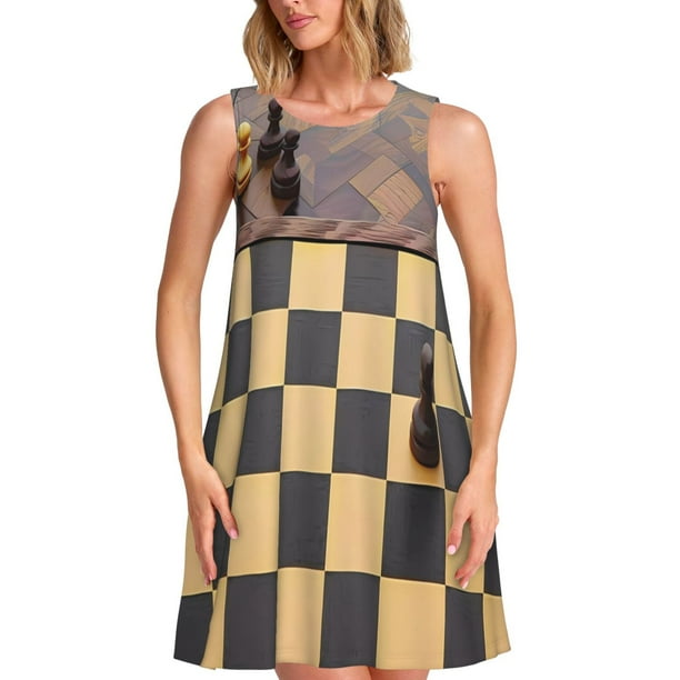 Balery Chess Board With Pawns Vestidos de verano para mujer con estampado: vestido holgado sin mangas, vestido playero informal y cómodo para días calurosos.