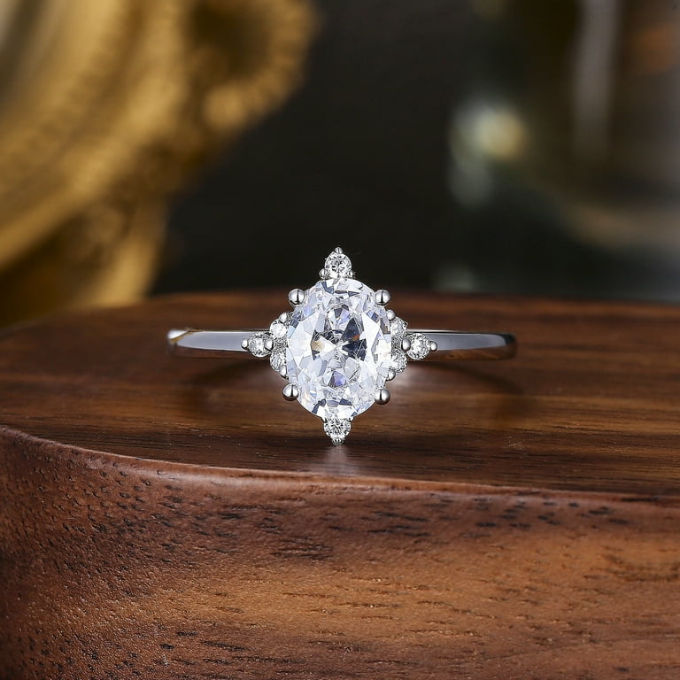 10K White Gold Oval Shape Moissanite Cubic Zirconia Engagement