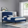 thumbnail image 2 of Platform Bed Frame, Queen Size, Blue Navy, Velvet, Modern Contemporary, Bedroom Master Guest Suite Room, 2 of 5