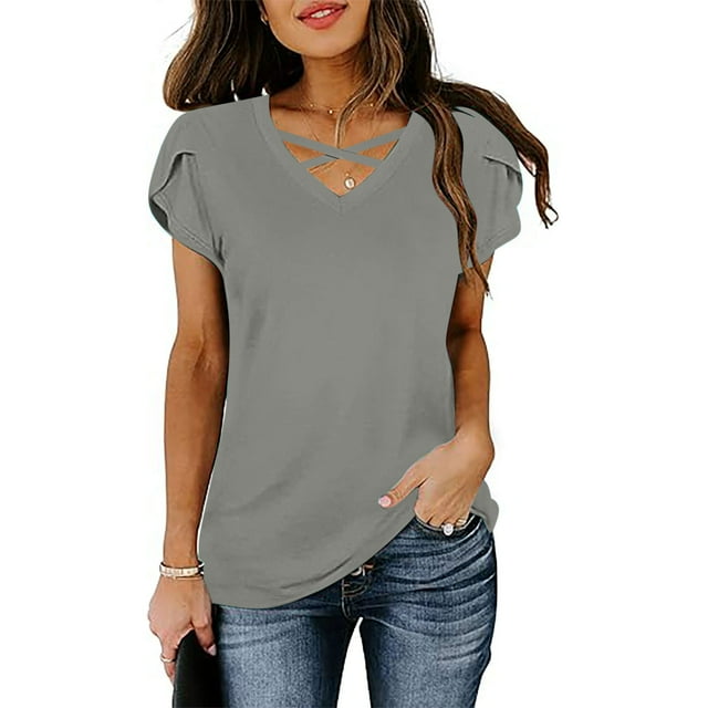 mfyjkho Tops Para Hacer Ejercicio Para Mujer, Camisetas De Moda Para Mujer, Camisetas Casuales De Cuello Redondo Con Mangas 3/4, Blusas Para Mujer, Camisas Tops Para Salir L