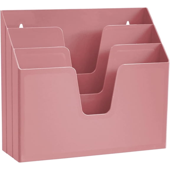 Acrimet Horizontal Triple File Folder Holder, Open Top Desktop Document Sorter for Letter Size Papers & Folders, Plastic (Solid Pink)