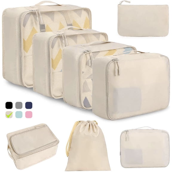 Mygreen 8 Set Packing Cubes Luggage Packing Organizers for Travel Accessories-Cream
