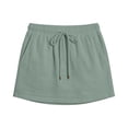 thumbnail image 4 of Women's Drawstring Waist Mini Skirt Built in Shorts, Summer Casual Lightweight Cotton Skirt with Pockets Green M, 4 of 6