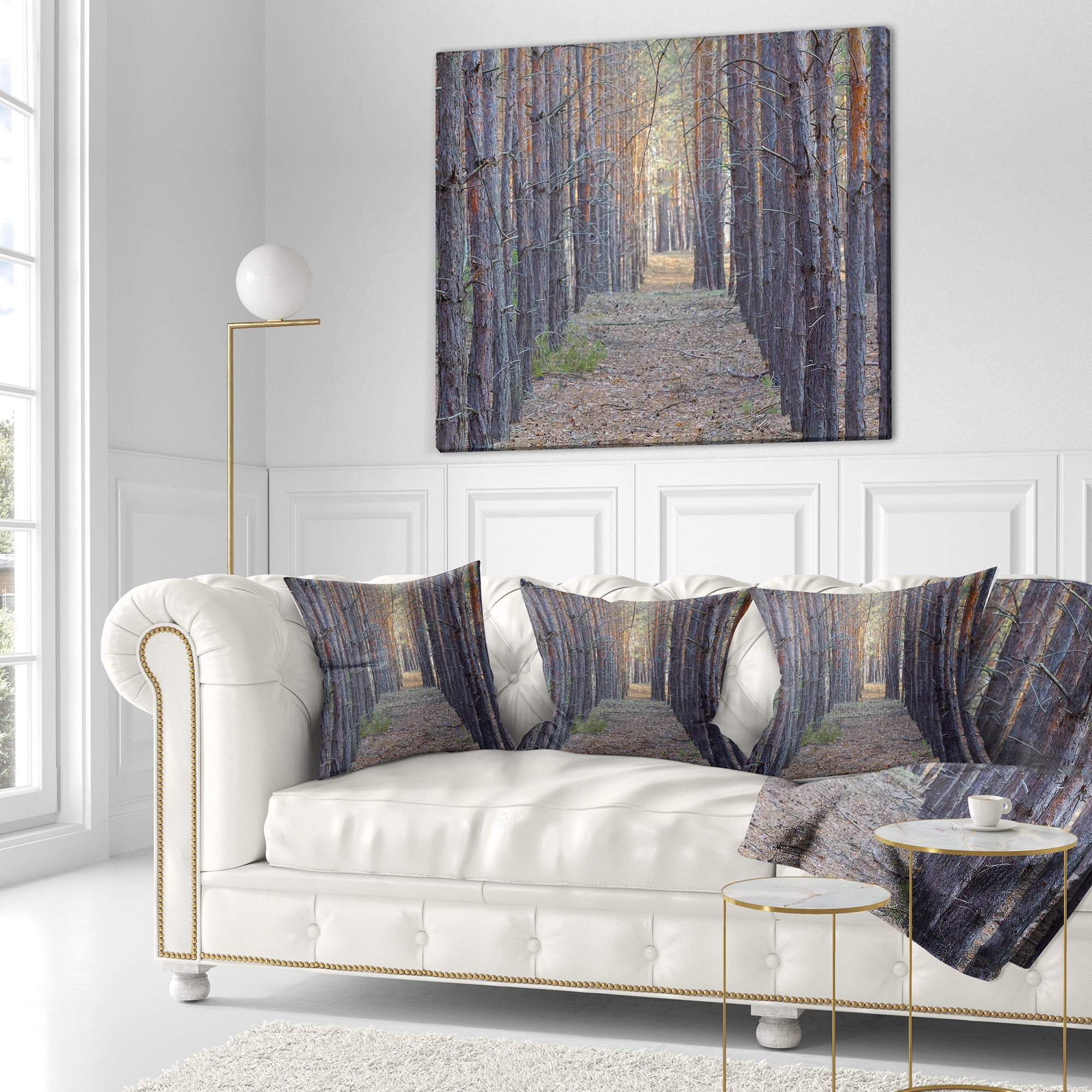 Designart Slender Pine Tree Forest Photography - Modern Forest Throw Pillow - 16x16