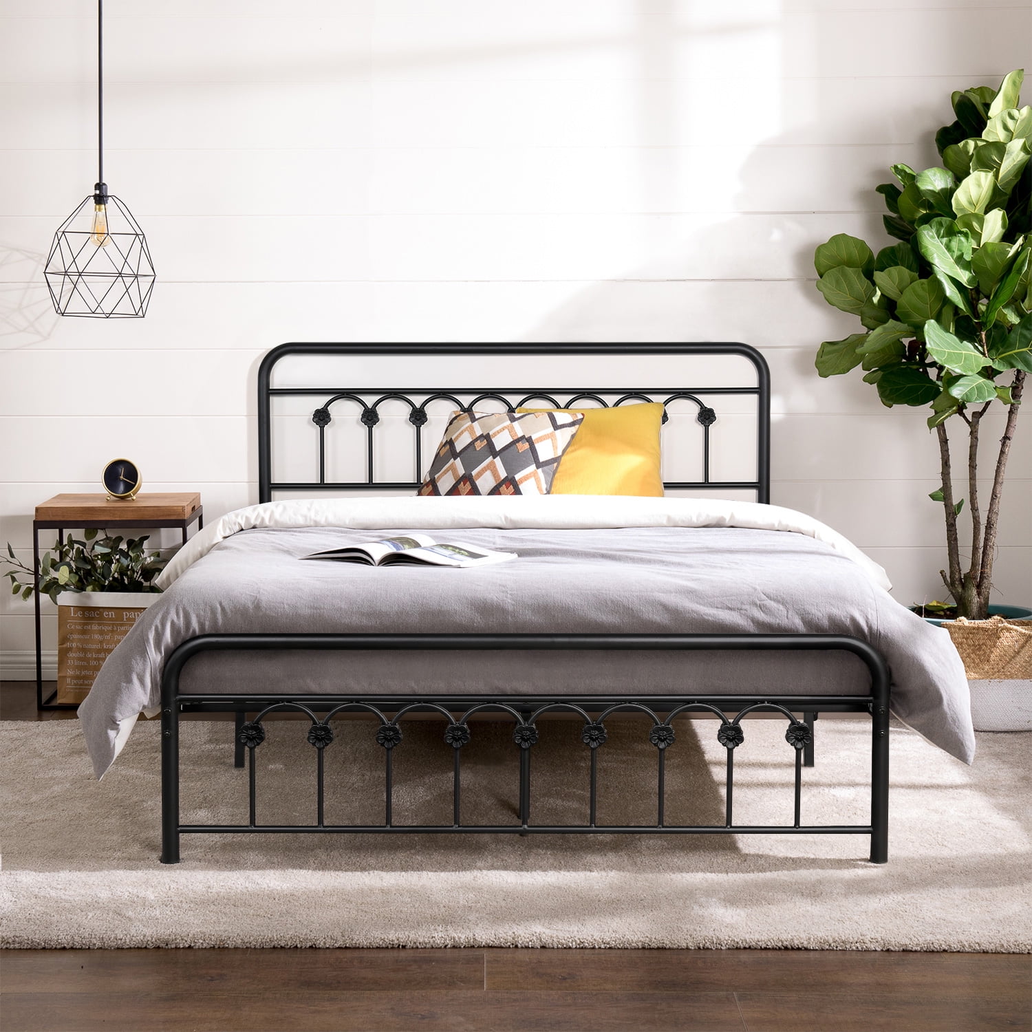 VECELO Metal Platform Bed Frame with Headboard and Footboard Mattress