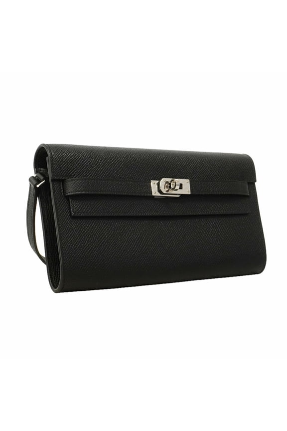 Pre-Owned Hermes Kelly To Go Wallet/Shoulder Wallet, Veau Epsom Leather, Black, K Stamp, Women's