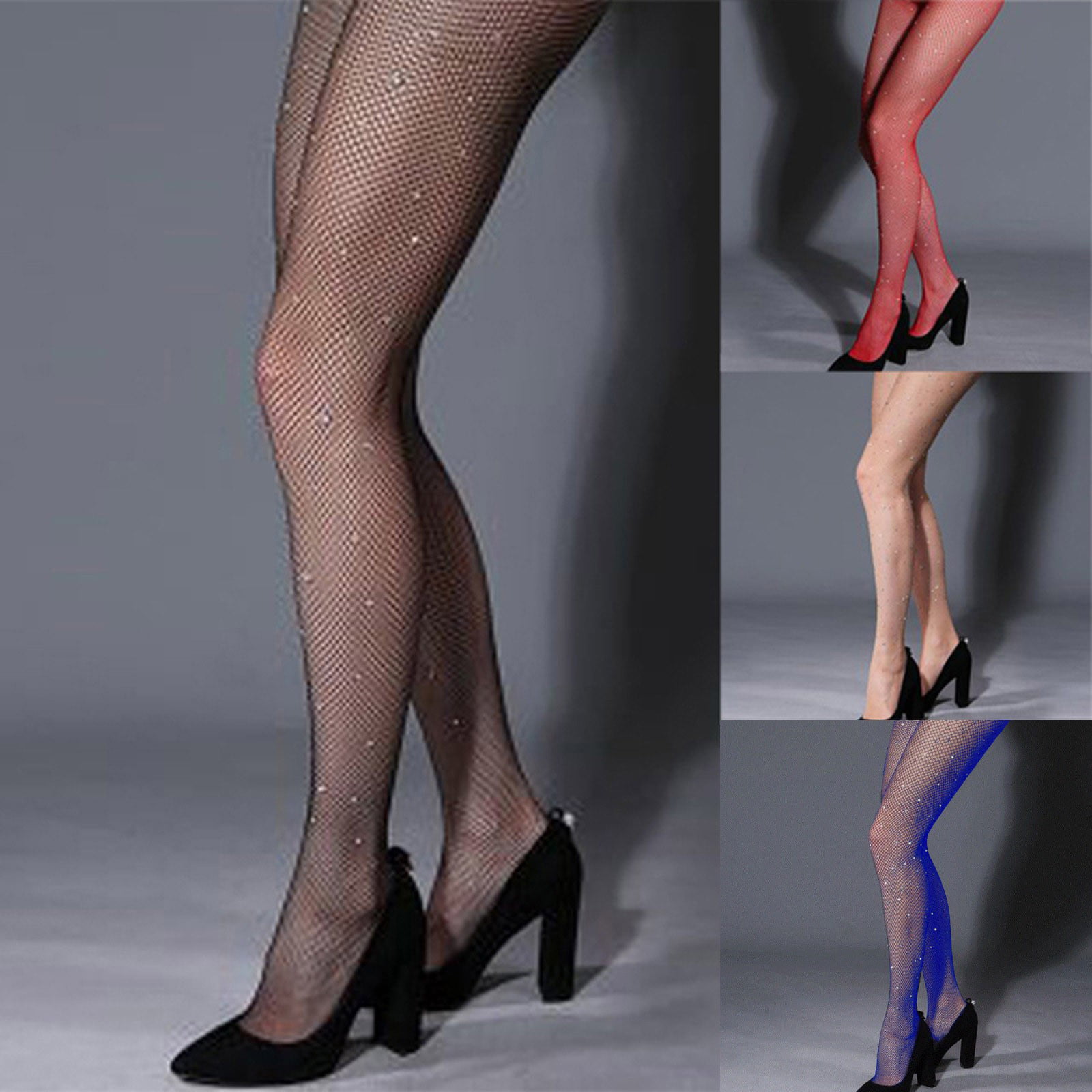 WGOUP Women's Sexy Diamonds Shiny Stockings Hollow Fishnet Mesh Lace  Pantyhose,Black(Buy 2 Get 1 Free) 
