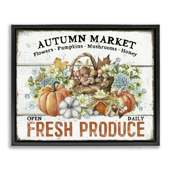 Stupell Industries Fresh Fall Produce Holiday Painting Black Floater Framed Canvas Art Prints Wall Art, 21 x 17