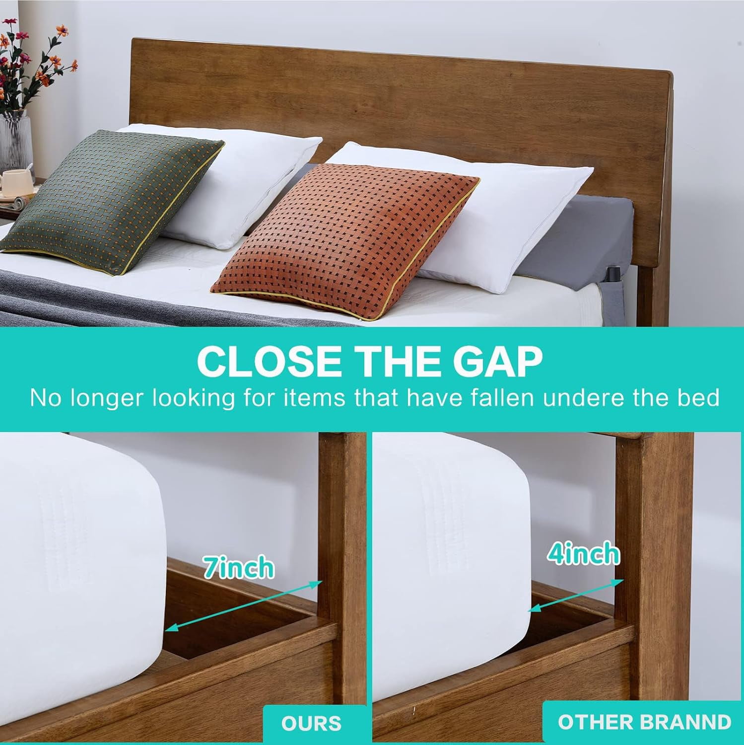King Size Bed Wedge Pillow for Headboard Gap Filler Mattress Gap Filler (0-7") Sleep Backrest Pillow Between Mattress and Headboard Gray 76"x 10"x 6"