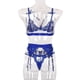 thumbnail image 3 of Conjunto de ropa interior de encaje floral de 3 piezas para mujer, sujetador sexy, bragas, liguero, azul, L Inevent XX000052-24, 3 of 7