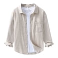 thumbnail image 2 of JTieacloth Mens Work Button Down Shirts with Pocket Male Casual Versatile Cotton Linen Linen Long Sleeved Shirt Beige, 2 of 6