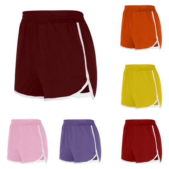 YOIAVAIOY Womens Yoga Shorts Elastic Waist Comfy Athletic Dolphin Shorts Running Cycling Workout Gym Shorts with Pockets Orange M