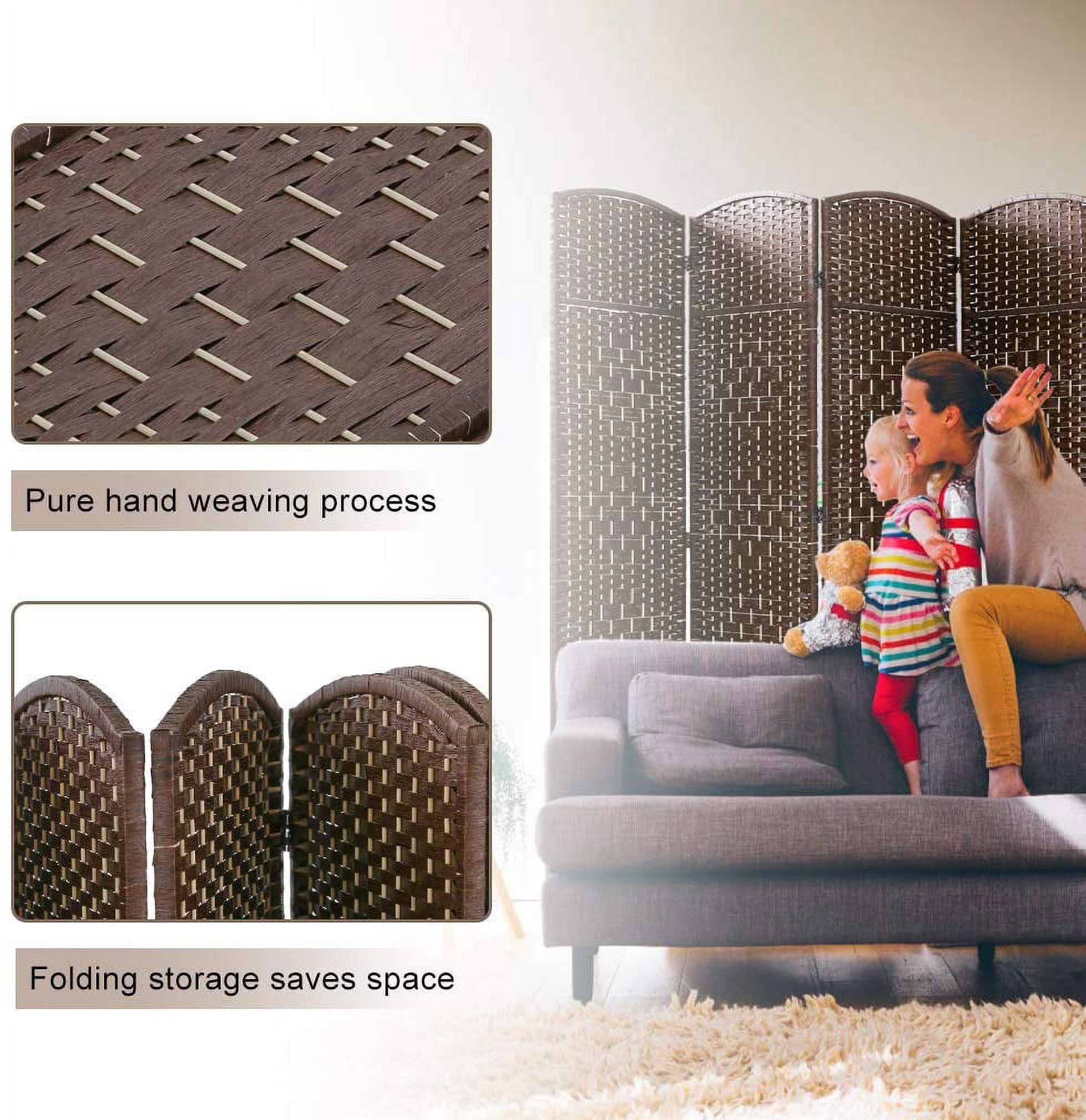 Dkeli 4 Panel Folding Privacy Screen 6 ft Living Room Divider Portable Room Divider, Brown