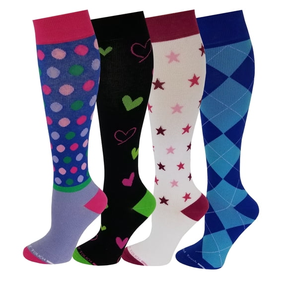 Different Touch 4 Pairs Colorful Graduated Therapeutic Compression Knee High Socks