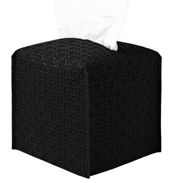 Zhuge Funda para caja de pañuelos, moderna y decorativa, de piel sintética, organizador de papel facial, dispensador para baño, mesitas de noche, escritorio y coche, color negro (S)