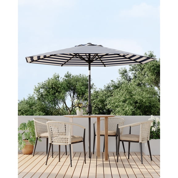 9FT Patio Umbrella, 8 Sturdy Ribs Outdoor Table Umbrella with Crank Lift & Push Button Tilt, UV Protection Waterproof Market Umbrellas for Pool Deck