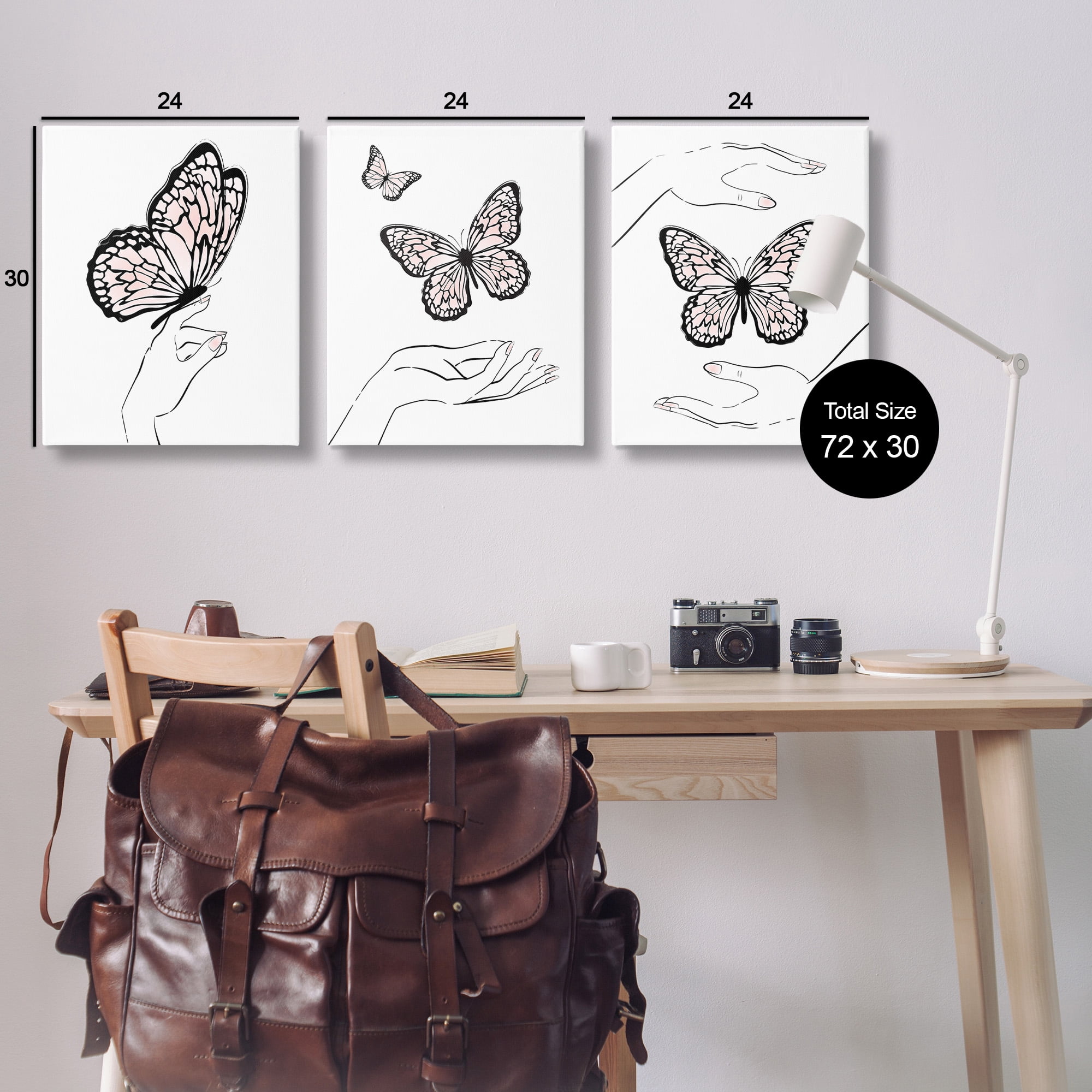 Stupell Industries Hands with Butterflies Animals & Insects Painting Gallery Wrapped Canvas Art Print Wall Art, 24 x 30, Set of 3