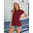 thumbnail image 5 of IWEMEK Short Sleeve Blouses for Women Dressy Casual Shirts Elegant Chic Winered Round Neck Lady Tops, 5 of 7