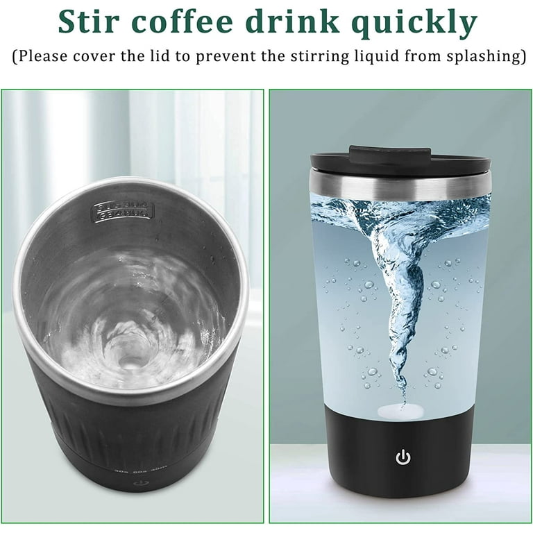 Travelwant 400ml Self Stirring Coffee Mug,Stainless Steel Coffee Mug with Lid Self Mixing & Spinning Home Office Travel Mixer Cup, Size: 11.5, Green