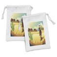 thumbnail image 1 of Western Horse Fabric Pouch Set of 2, Country Themed Clipart Illustration Cowboy Riding in Desert Wild West, Small Drawstring Bag for Toiletries Masks and Favors, 9" x 6", Multicolor, by Ambesonne, 1 of 2