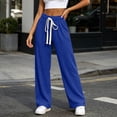 thumbnail image 4 of Ltctricy Ribbed Wide Leg Pants for Women Drawstring Comfy Yoga Pants Casual Loose Elastic Waisted Lounge Pants(Blue,One Size), 4 of 6