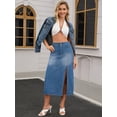 thumbnail image 7 of DARING DIVA Women's Midi Denim Skirt Side Split Rhinestone Jean Skirts Medium Blue, 7 of 7
