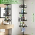 thumbnail image 2 of Corner Shower Caddy Tension Pole, 4-Tier Rustproof Bathroom Organizer Storage for Inside Shower Bathtub Shampoo,39 to 113 Inch Adjustable Floor Standing Shelves Black, 2 of 6