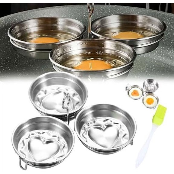Stainless Steel Egg Poacher,3-Cup Poached Egg Cooker,Nonstick Egg Poacher Cups,Egg Poaching Pan with Rack and Handle,For Making Poached Eggs,Pancakes,And Egg Dishes1 Heart-shaped 1pcs Heart-shaped